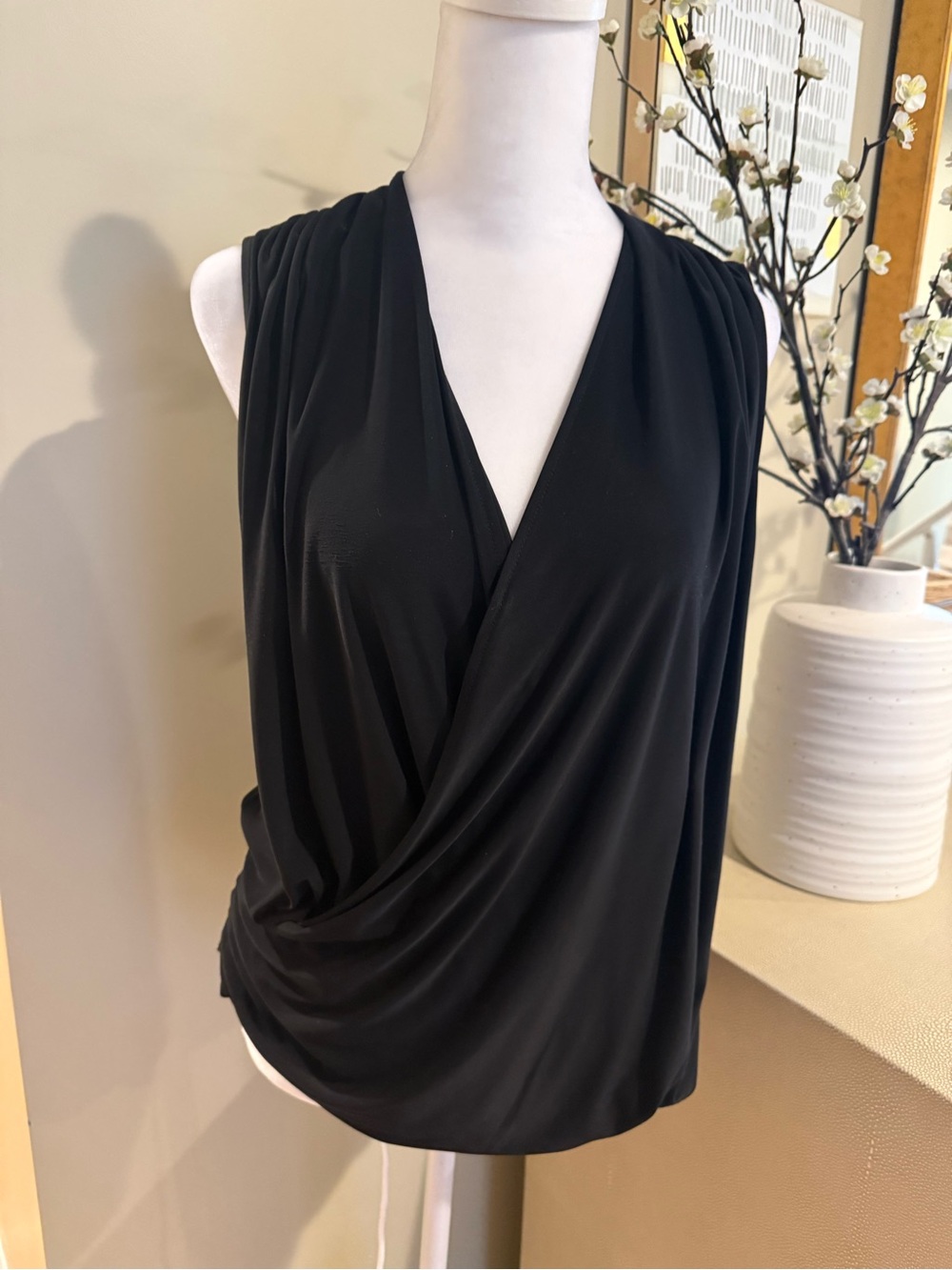 NIC+ZOE Draped V-Neck Sleeveless Wrap Black Top